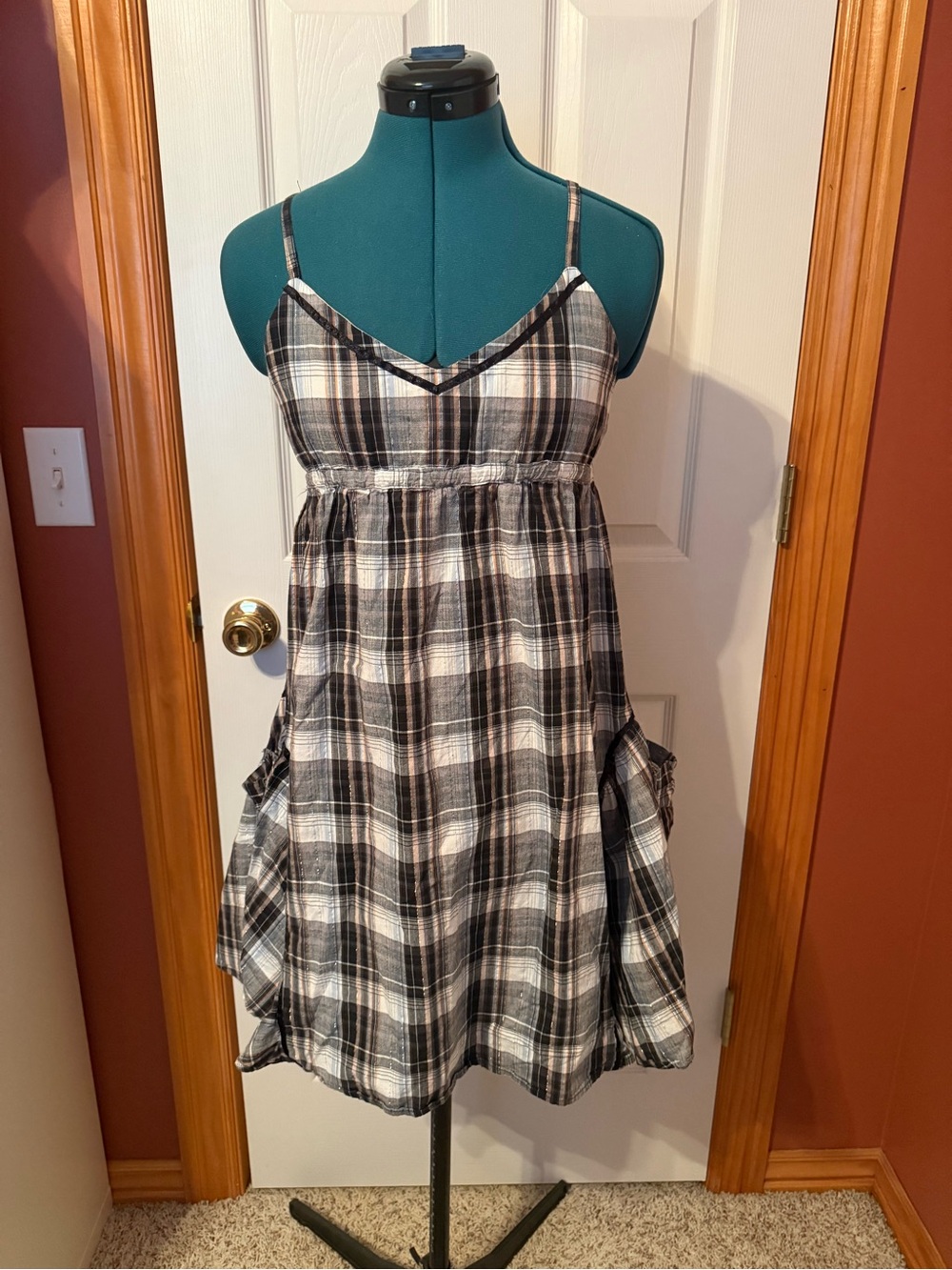 Y2K Sundress plaid with thin silver threads babydoll